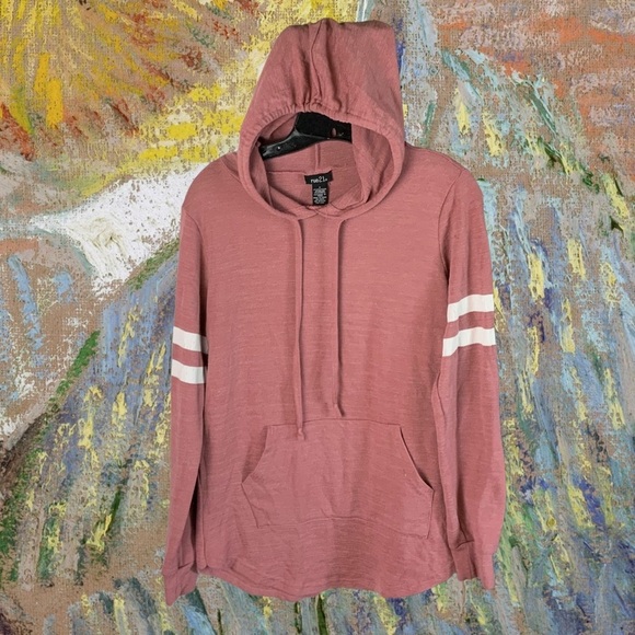 Rue 21 Rose Blush w White Stripes Stretchy Jersey Hoodie Wm S - Picture 1 of 5